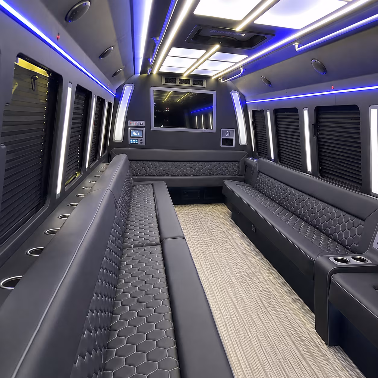 flint 40 passenger party bus inside