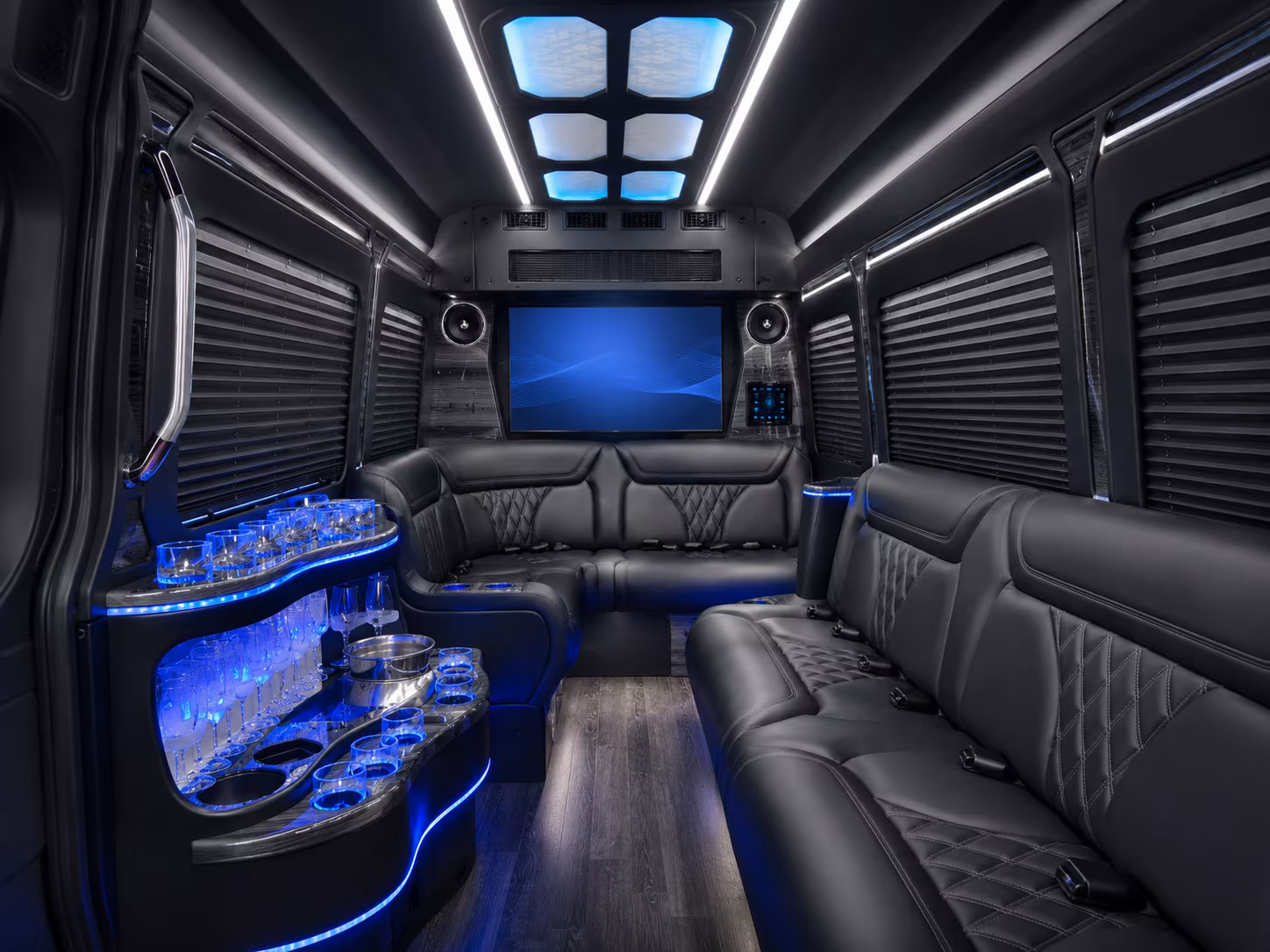 flint 40 passenger party bus interior