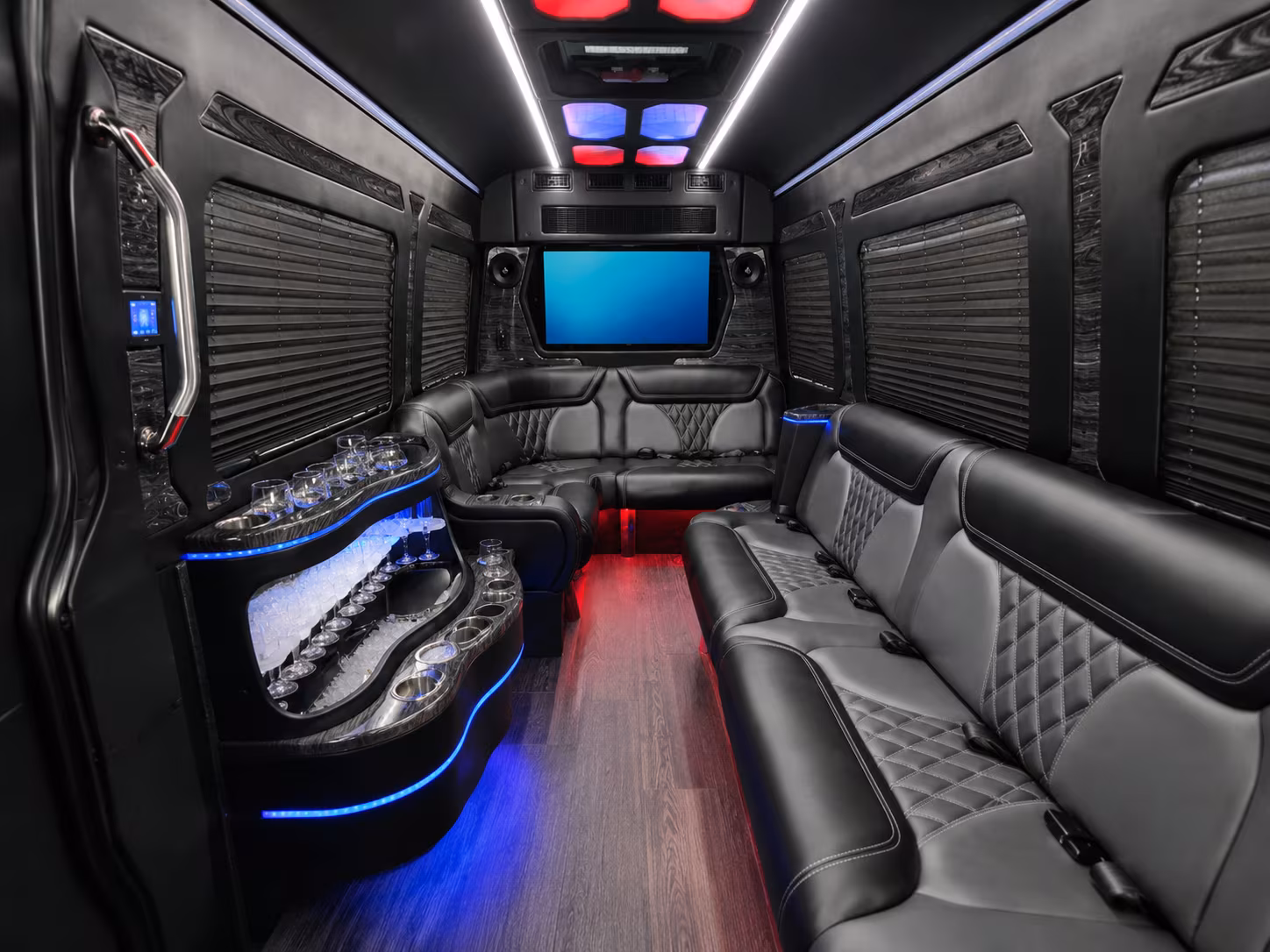 flint 50 passenger party bus inside